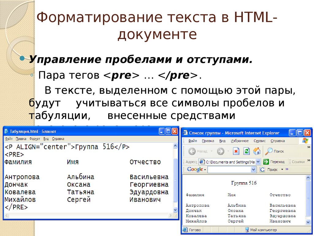 Тег пробела. Форматирование текста в html. Теги форматирования текста html. Форматирование документа в html. Основные Теги форматирования текста в html.