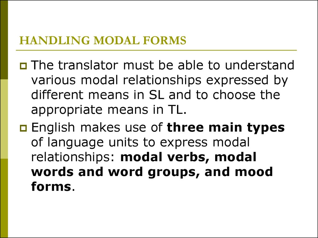 Modal form. Grammatical problems of translation ppt. Grammatical problems of translation. Lingual Units.