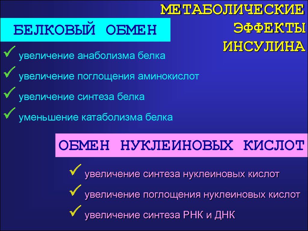 Повышение обмена. Инсулин на белковый обмен. Влияние инсулина на метаболизм белков. Инсулин. Метаболические эффекты инсулина.. Влияние инсулина на обмен белков.