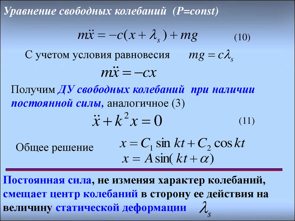 Уравнение колебаний имеет вид. Уравнение свободных колебаний. Ду свободных колебаний. Уравнения свободных колебательного. Общее уравнение свободных колебаний.