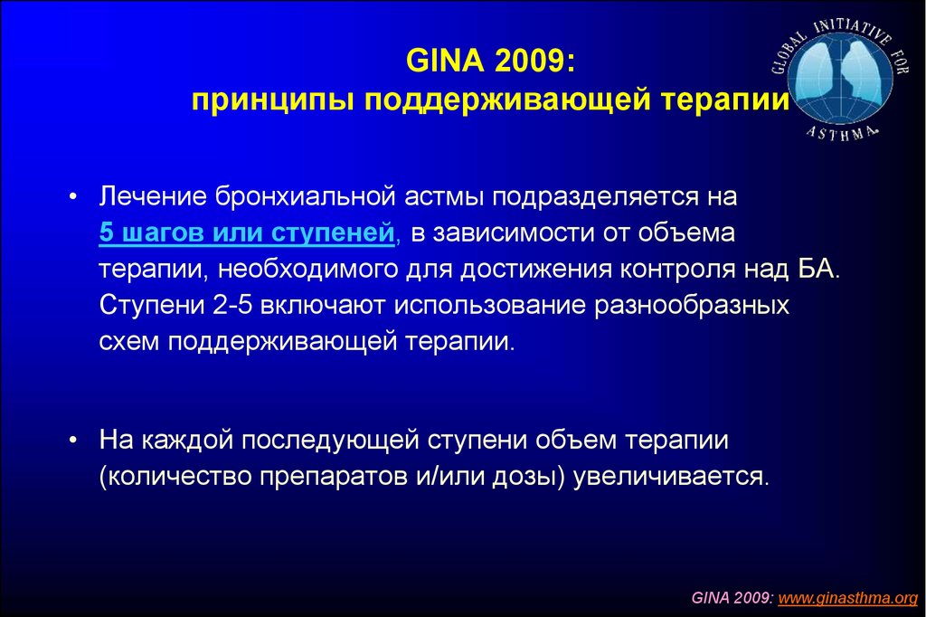 Принципы терапии бронхиальной астмы. Поддерживающая терапия бронхиальной астмы. 5 Ступеней лечения бронхиальной астмы. Лечение бронхиальной астмы Gina.