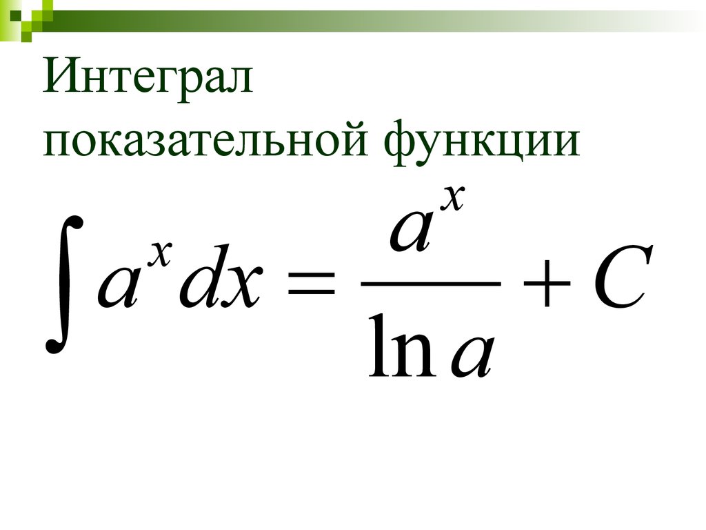 Формула производной экспоненты. Формула интегрирования степенной функции. Интеграл показательной функции. Формула первообразной степенной функции. Неопределенный интеграл степенной функции.