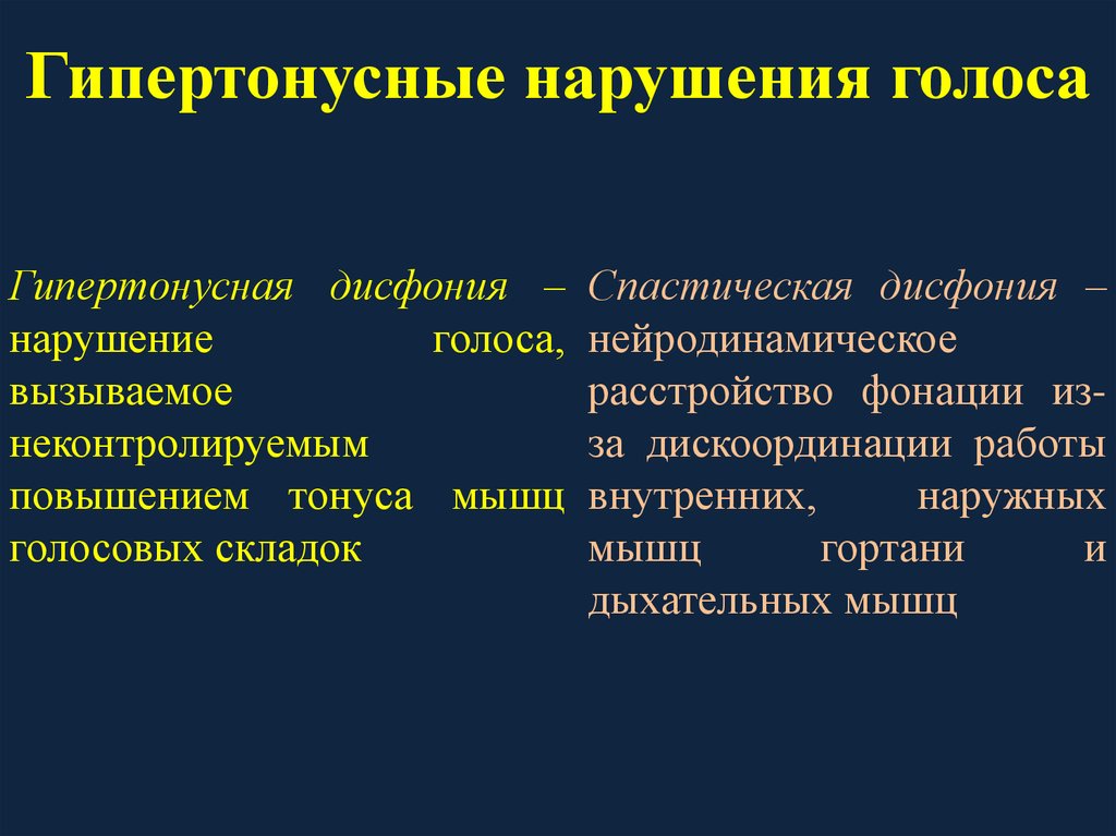 Гипертонусная дисфония этиология механизмы симптоматика клиническая картина