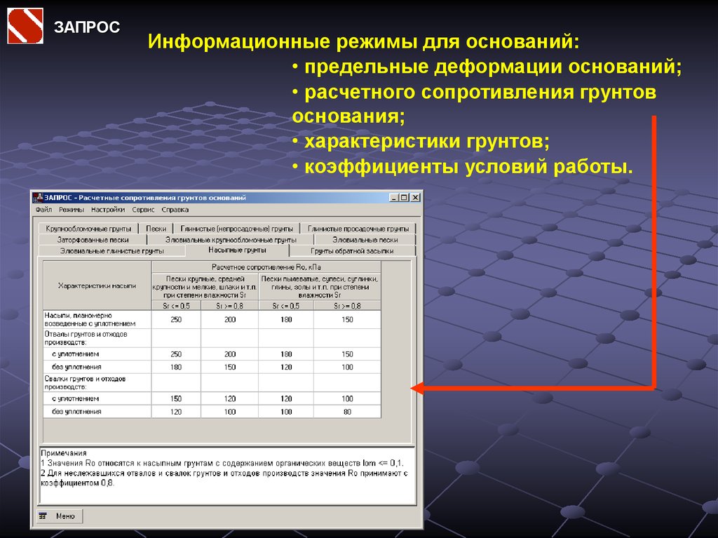 Информационный режим. Коэффициенты условий работы грунта. Программа расчёта грунтов основания. Коэффициент условий работы грунта основания. Коэффициент условий работы основания и фундамента.