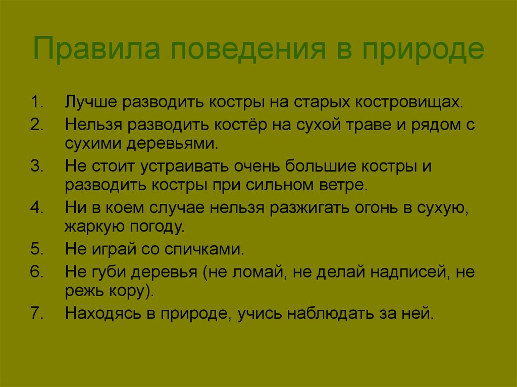 Презентация правила поведения на природе для начальной школы