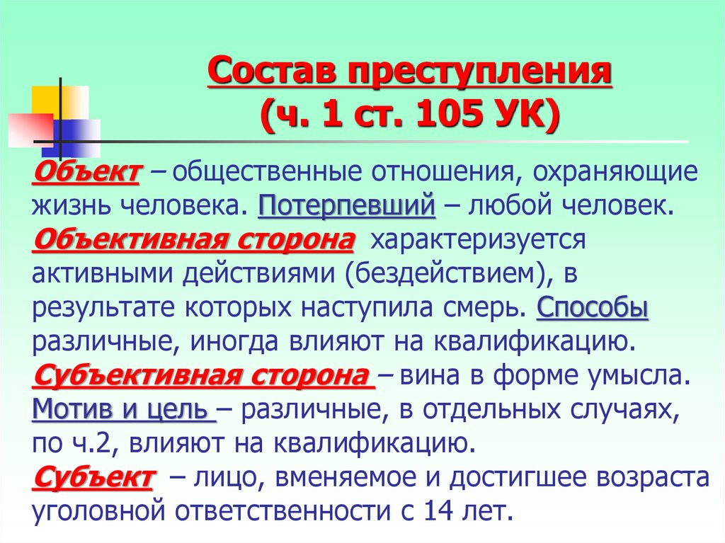 Кодекс чисел. Объективная сторона убийство ст 105 УК РФ. Объективная сторона ст 105. Ст 105 УК РФ состав преступления. Ст 105 состав преступления.