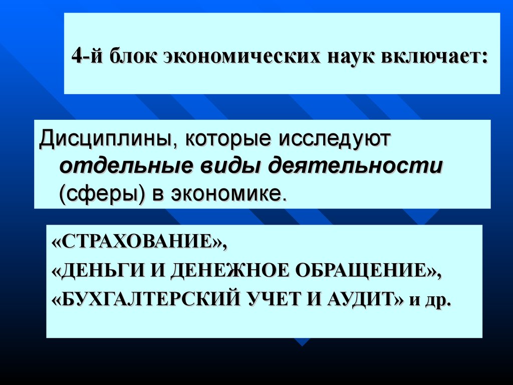 Экономический блок. Блоки экономических наук. Науки изучающие отдельные стороны экономики. Современная экономическая наука включает 4 блока:.