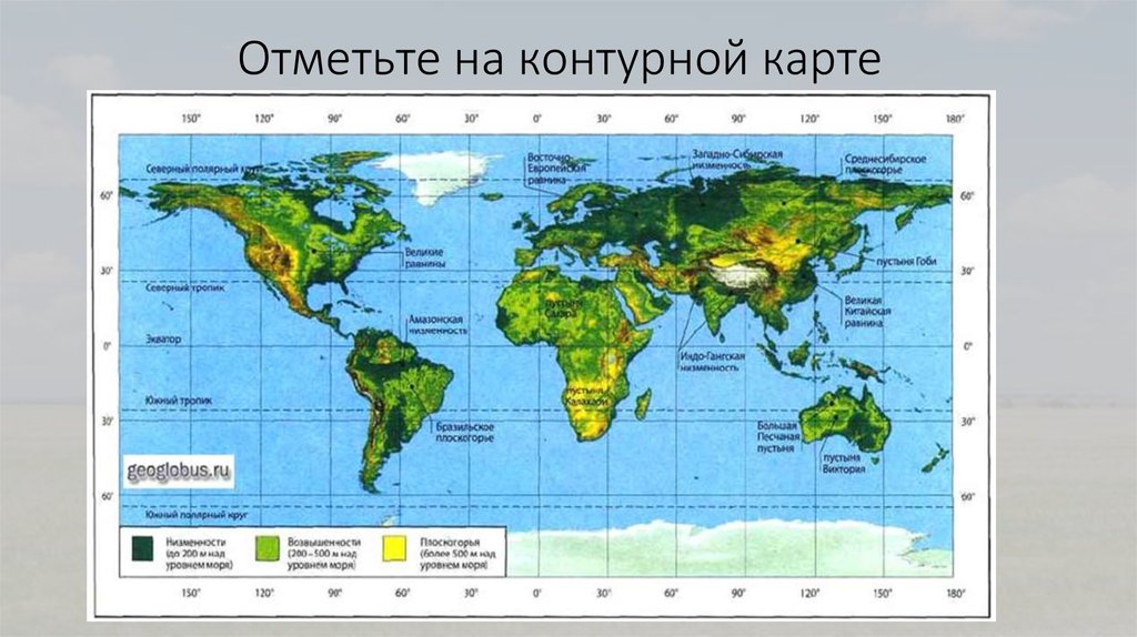 Название равнин на карте. Карта мира с равнинами низменностями и плоскогорьями. Карта равнин низменностей возвышенностей Плоскогорья мира. Равнины низменности Плоскогорья и горы на карте мира. Равнины и низменности на карте мира.