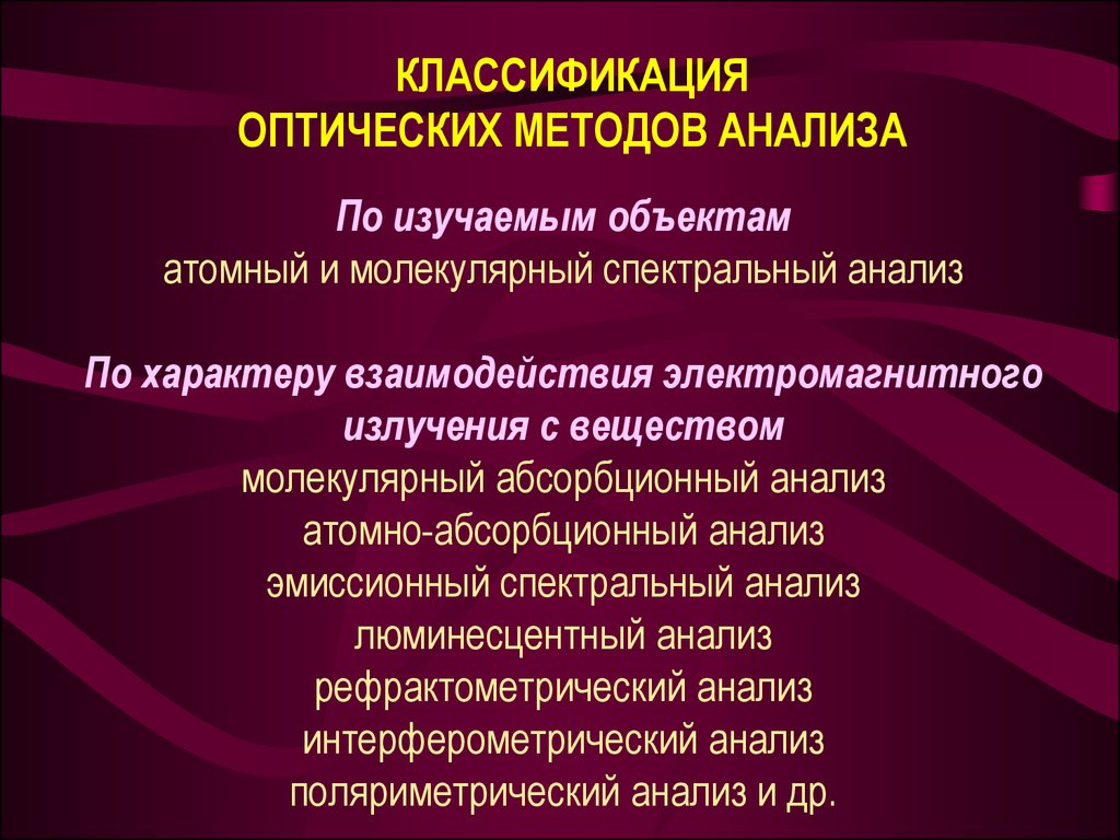 Общие принципы методики. Классификация метода оптического анализа. Общие принципы оптических методов анализа. Классификация оптических методов анализа. Оптические методы анализа.