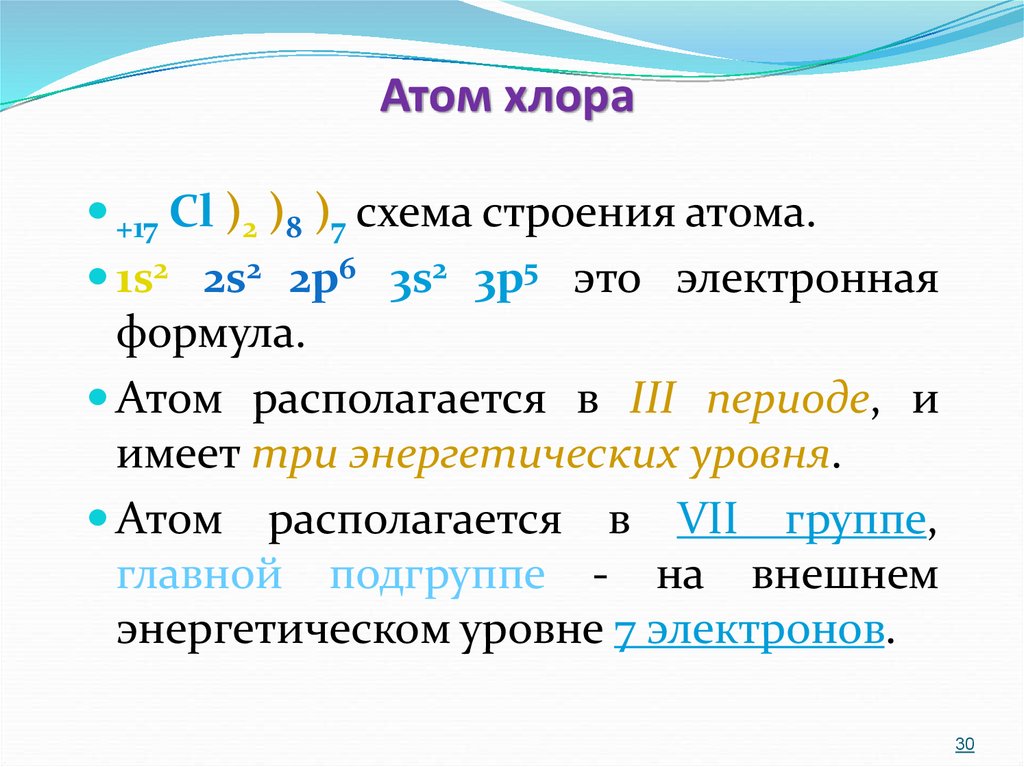 Схема распределения электронов по энергетическим уровням хлора