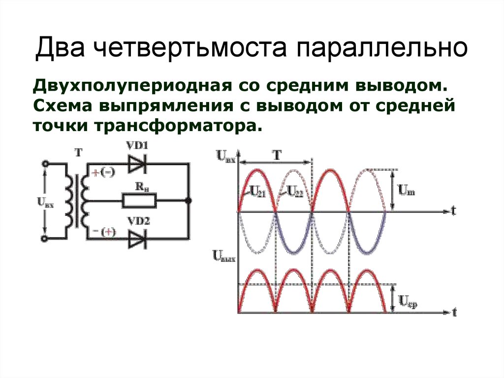 Однофазная нулевая схема выпрямления со средней точкой