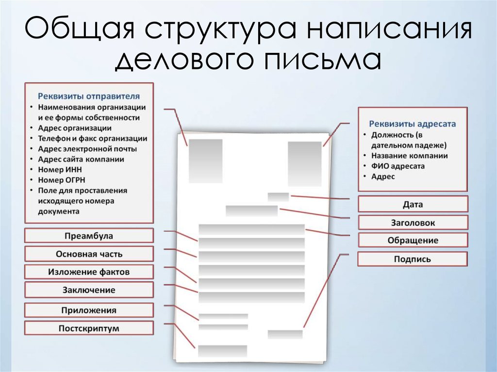 Общая структура написания делового письма