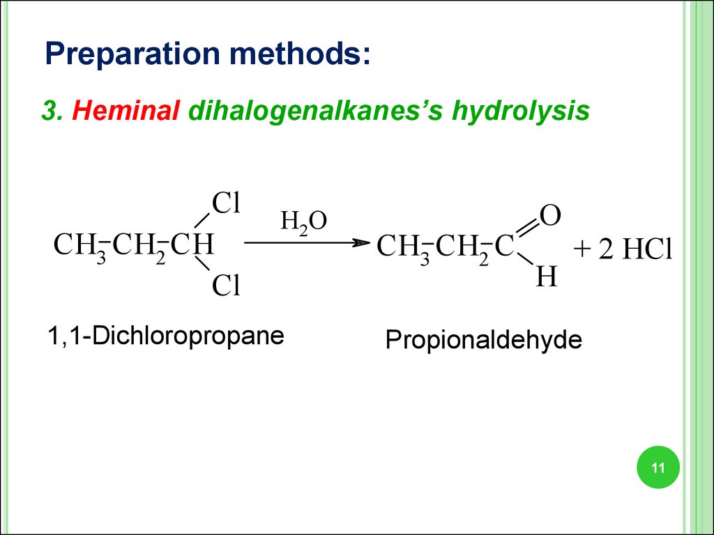 Carbonyl Compounds. HEMINAL. Land preparation method Slide. Prepare 11