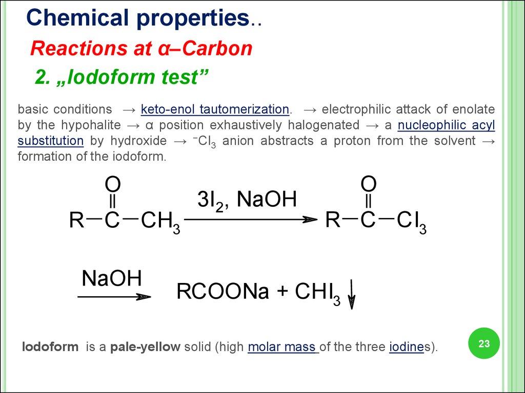 Chemical properties. Алкилкарбонаты (RCOONA). Йодоформ тест. Ацетон плюс йодоформ. Йодоформ формула.