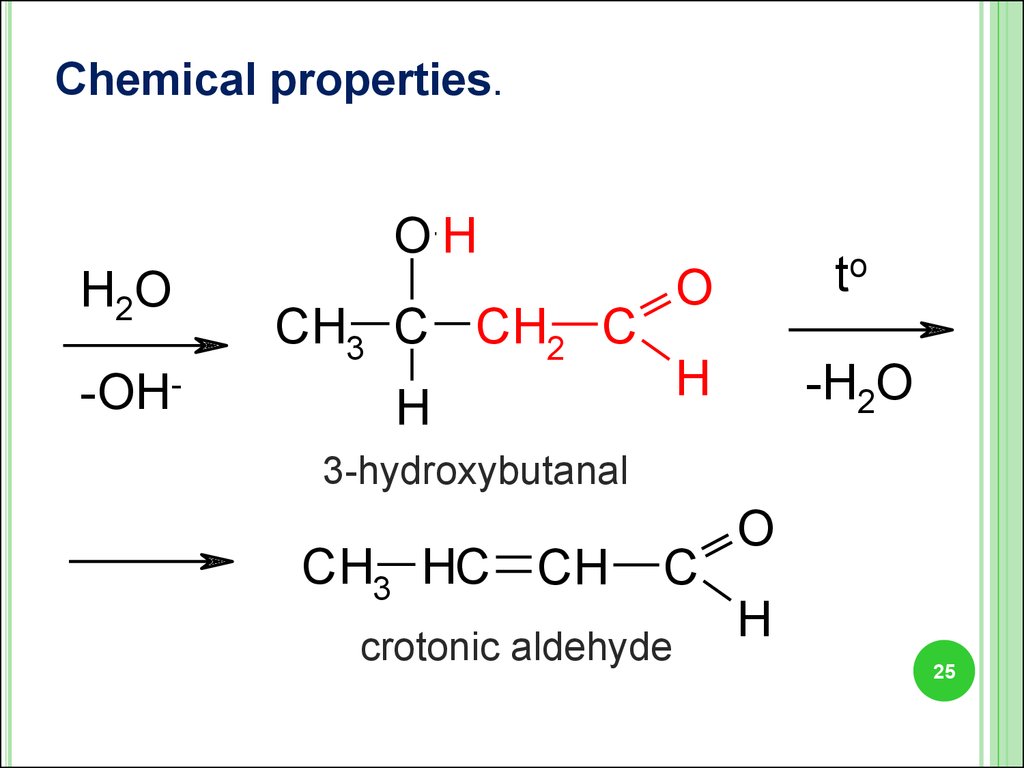 Chemical properties. Crotonic acid. Dehydration of 3-hydroxybutanal. Chemical properties of aldehydes.