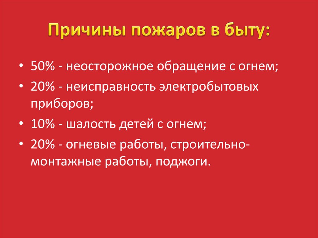 Выберите основные причины пожаров