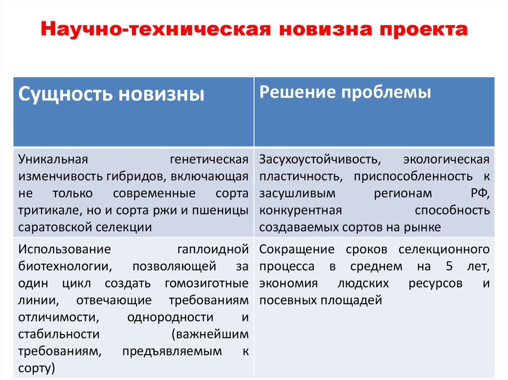 Новизна проекта что это