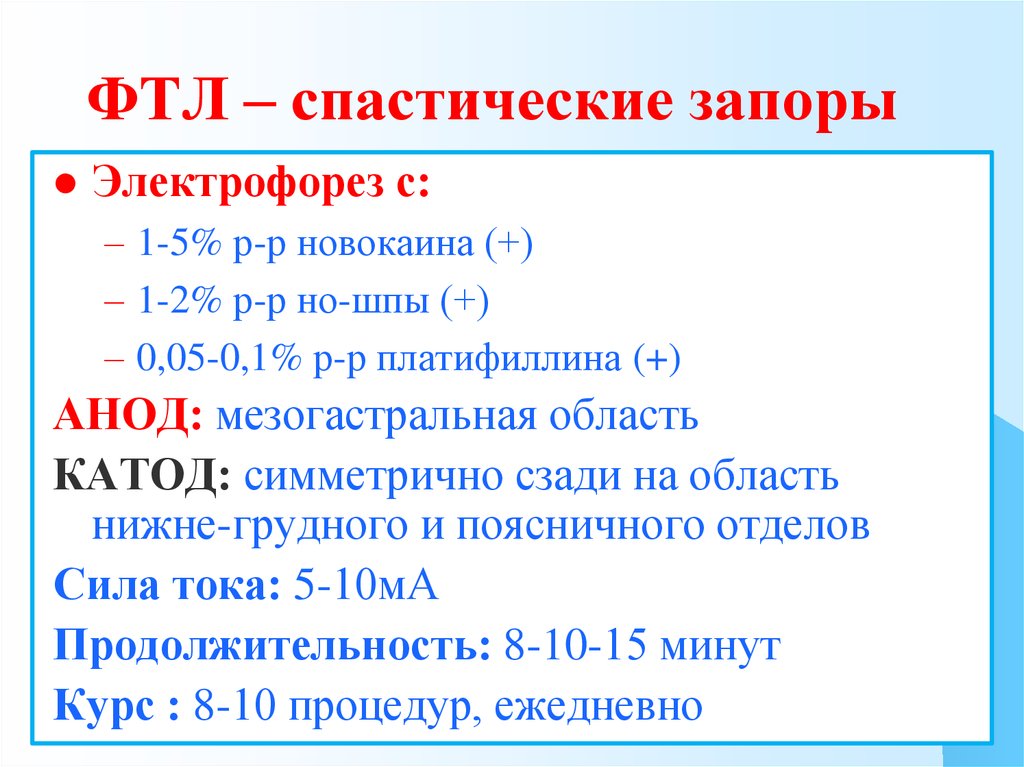 Фтл что это такое в медицине. Спастический запор. Спастический запор причины. Электрофорез с новокаином. Запоры Продолжительность.