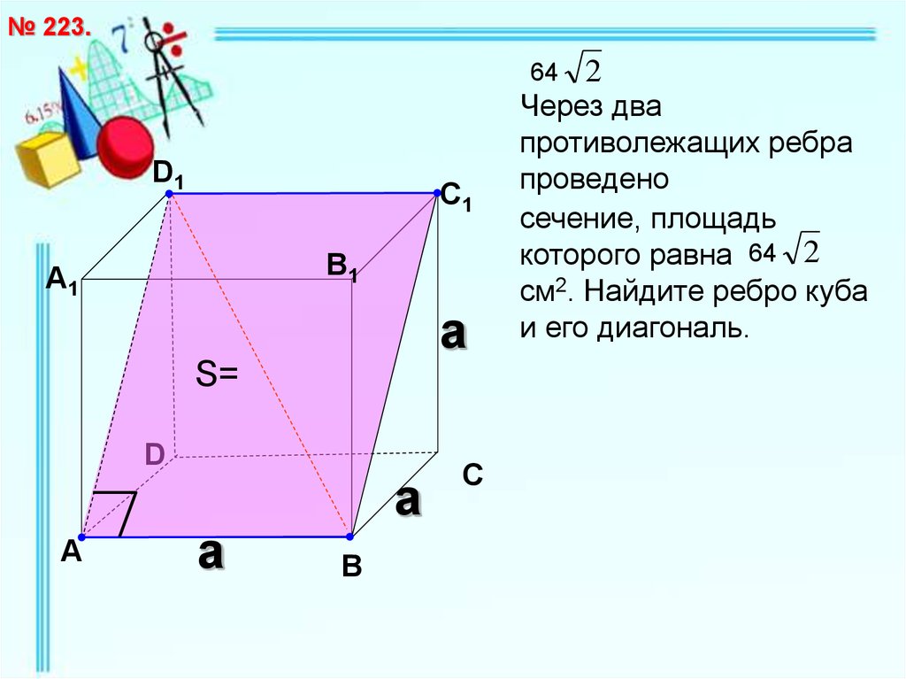 Площадь поверхности призмы через диагонали