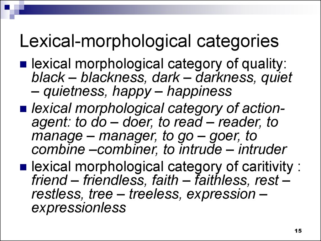 Lexical-morphological categories