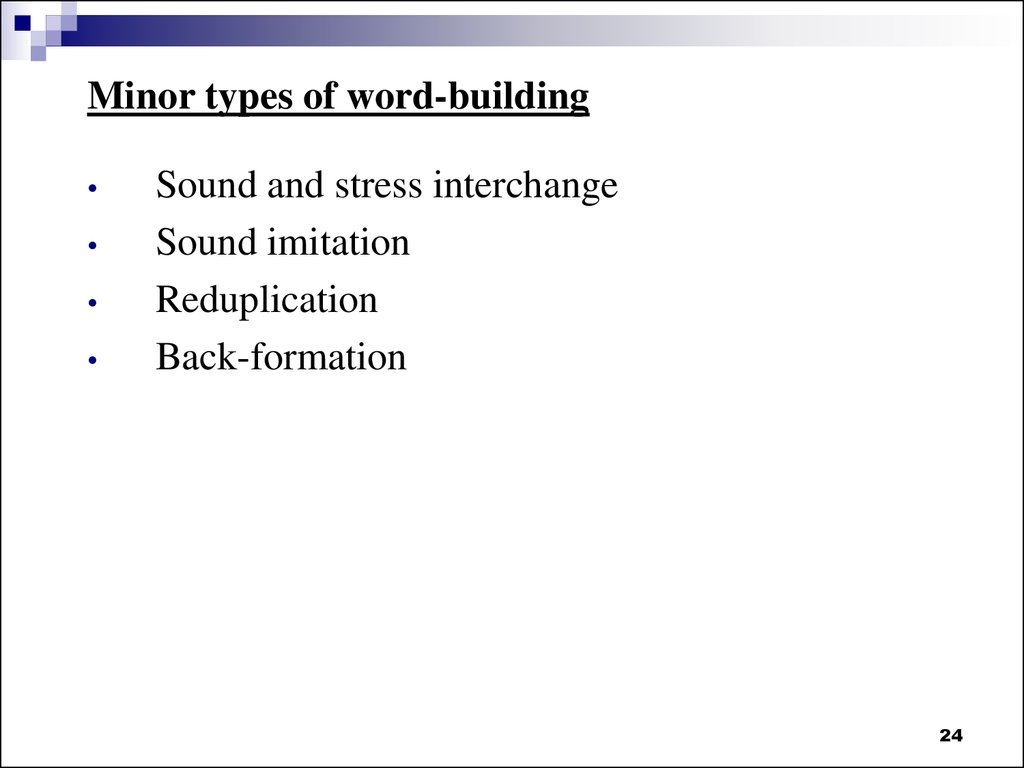 1 word building. Types of Word building. Minor Types of Word building. Ways of Word building. Word-building processes.