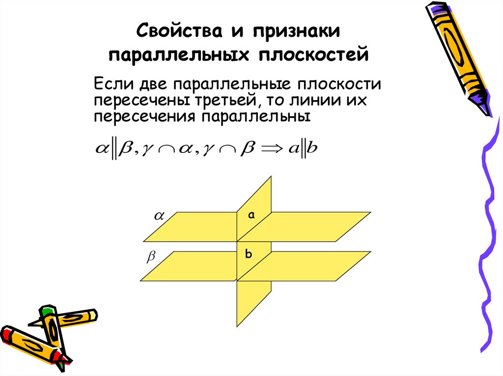 Прямая между параллельными плоскостями. Свойства и признаки параллельных плоскостей. Свойства параллельных плоскостей на доске рисунок. Свойства параллельных плоскостей есть учебник старый. Чему равен ранг параллельных плоскостей.