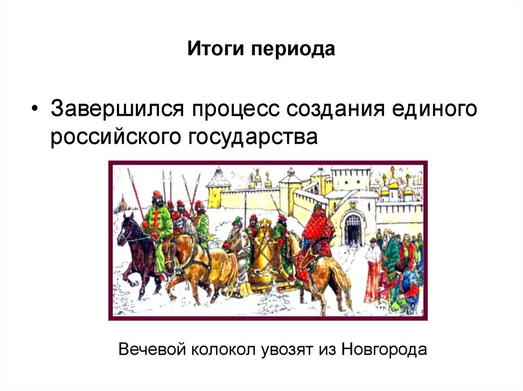 Период российского государства. Формирование единого русского государства. Завершение процесса создания единого российского государства. Создание единого русского государства итоги. Вечевой колокол.