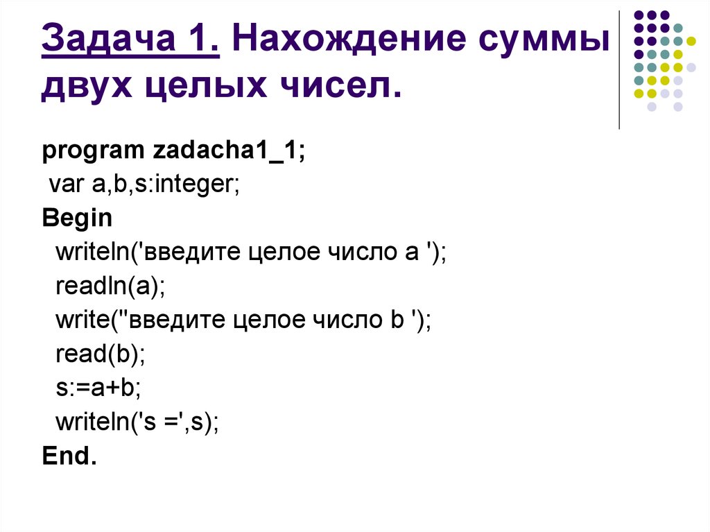 S integer. Нахождение суммы на языке Паскаль. Алфавит Паскаль.