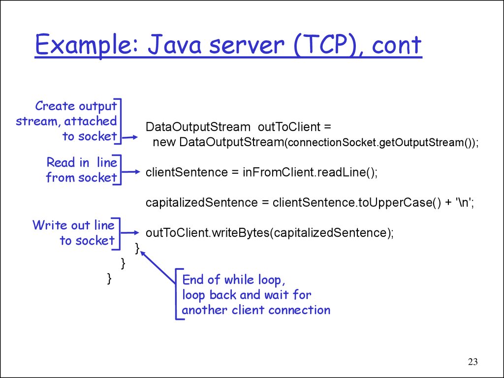 Example: Java server (TCP), cont