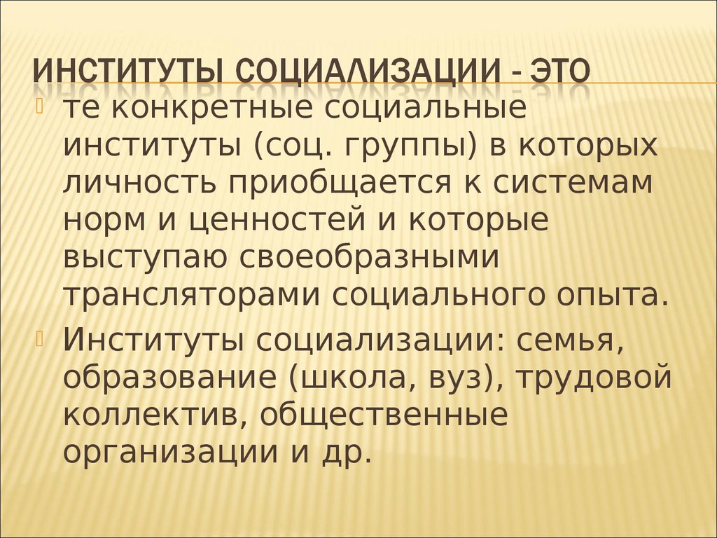 Социальные институты социализации