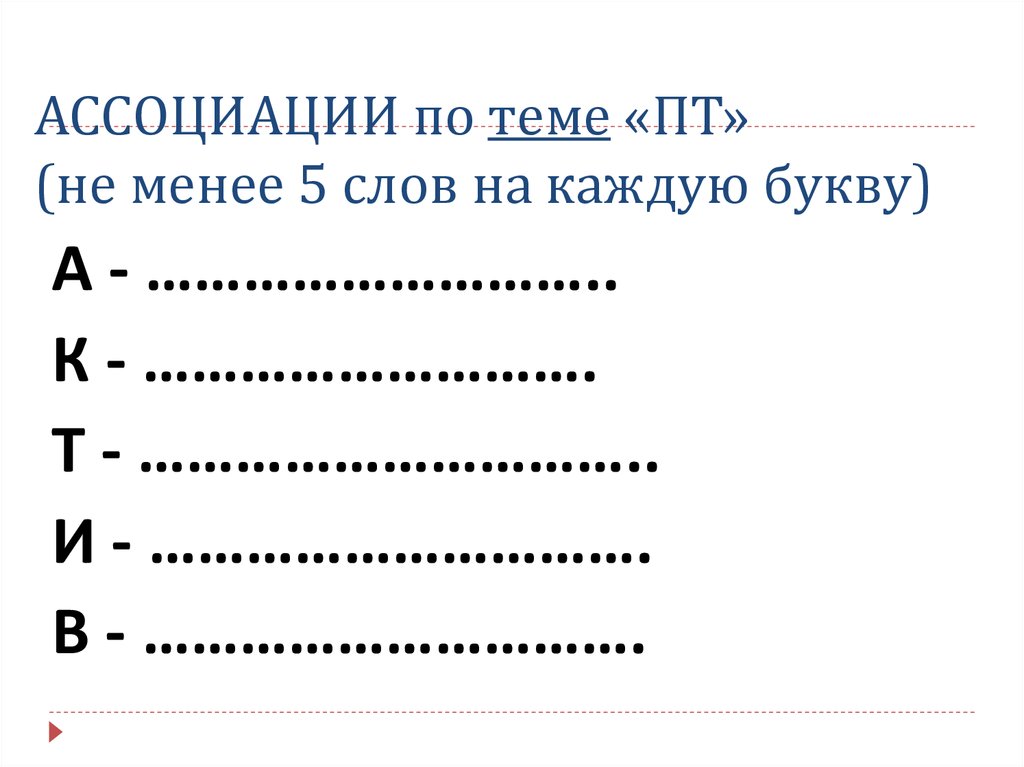 АССОЦИАЦИИ по теме «ПТ» (не менее 5 слов на каждую букву)