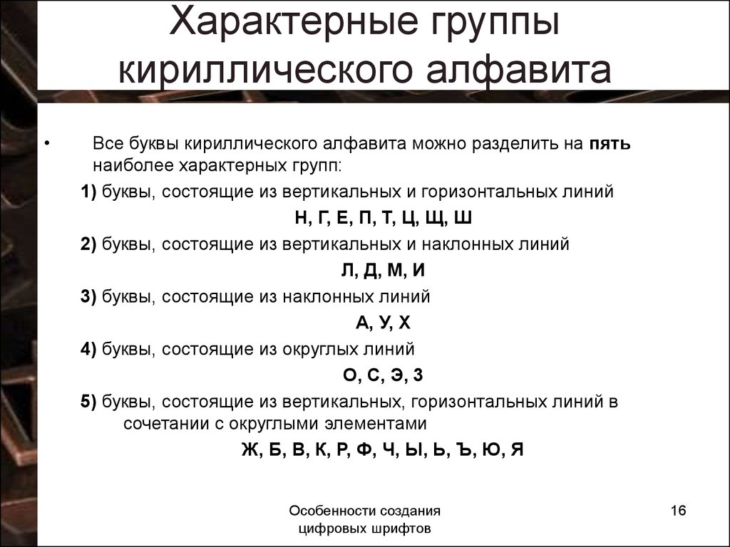 Группы букв. Специфические группы. Типичный группа. Мощность множества состоящего из всех букв русского алфавита равна.