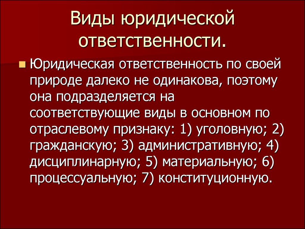 Виды юридической ответственности