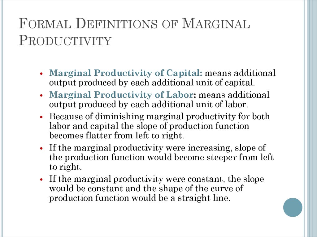 Formal Definitions of Marginal Productivity