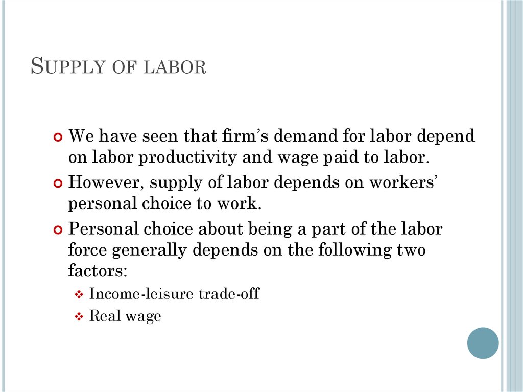 Supply of labor