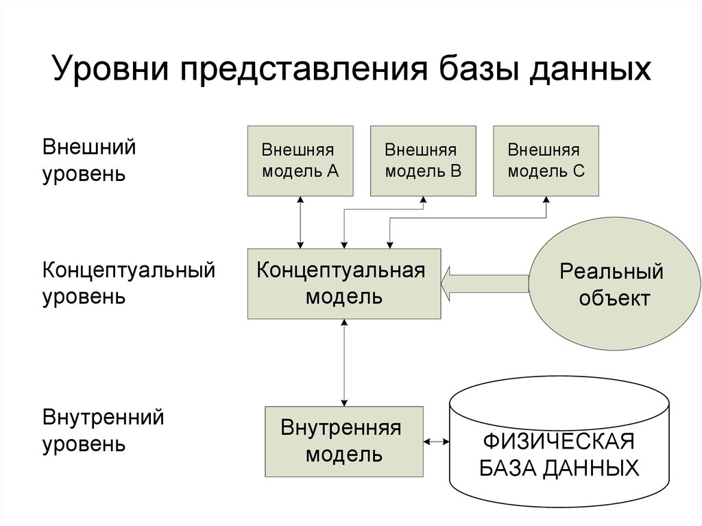 Уровни базы данных. Уровни представления данных в БД. Концептуальный уровень базы данных. Логический и физический уровни представления данных. Уровни представления данных в СУБД.