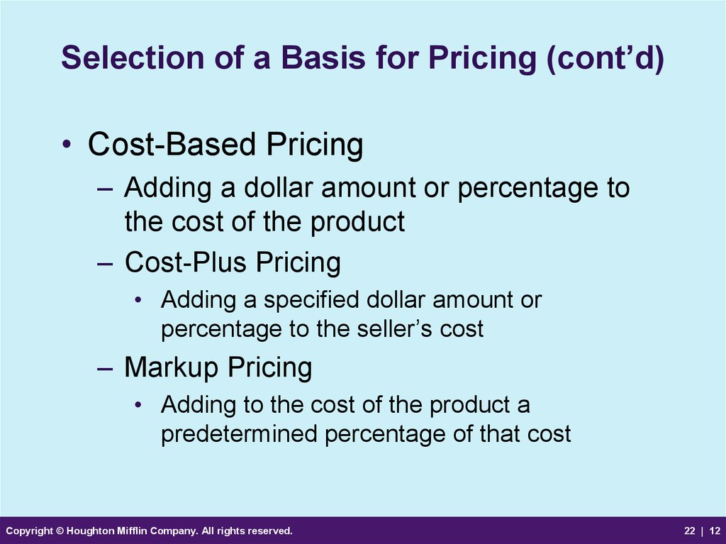 Selection of a Basis for Pricing (cont’d)