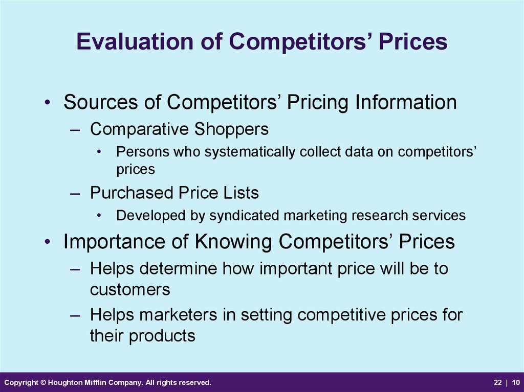 Evaluation of Competitors’ Prices