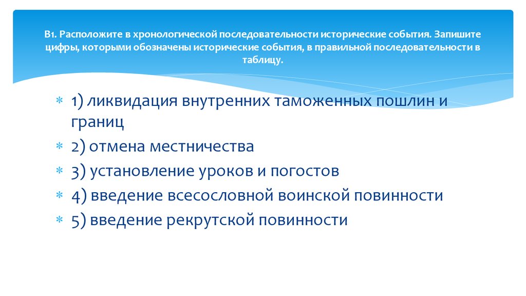 Отмена внутренних таможен пошлин. Расположи события в правильной последовательности. Последовательность исторических событий. Расположи события в правильном порядке. Хронологическая последовательность.