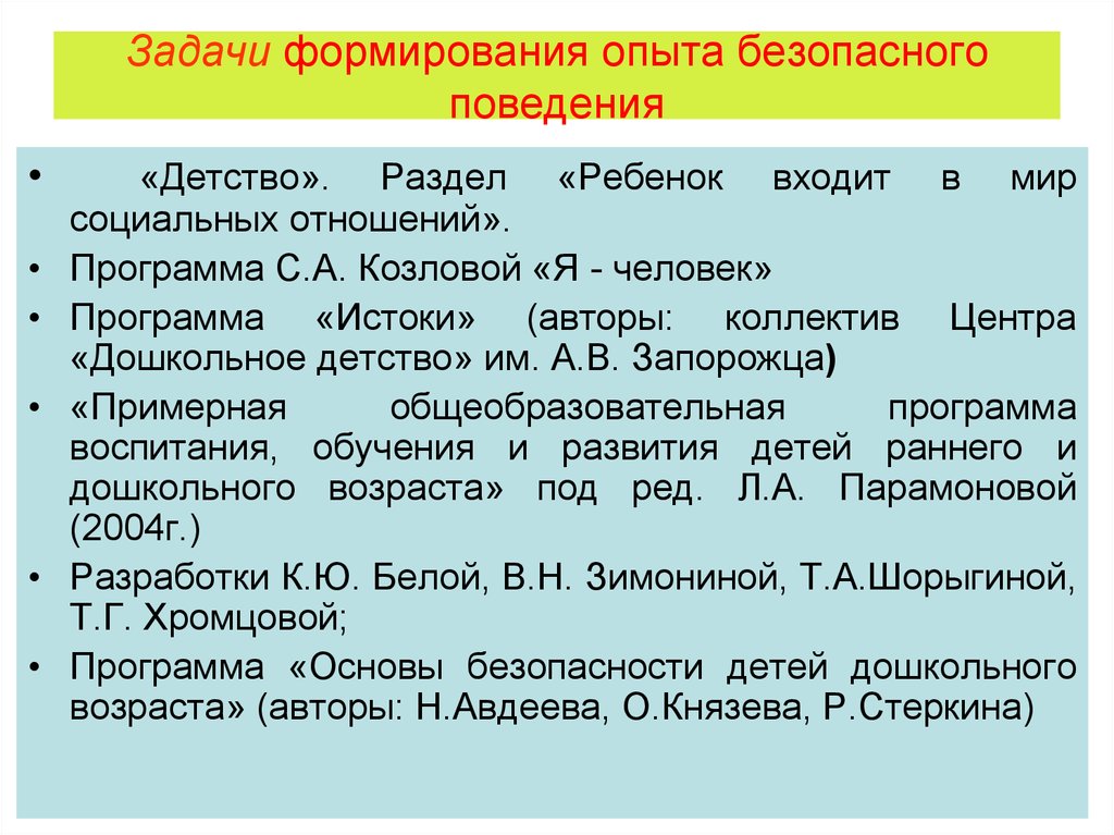 Формирование опыта поведения. Задачи программы я человек. Задачи воспитания безопасного поведения. Парциальная программа я человек с.а козловой. Формирование опыта безопасного поведения....