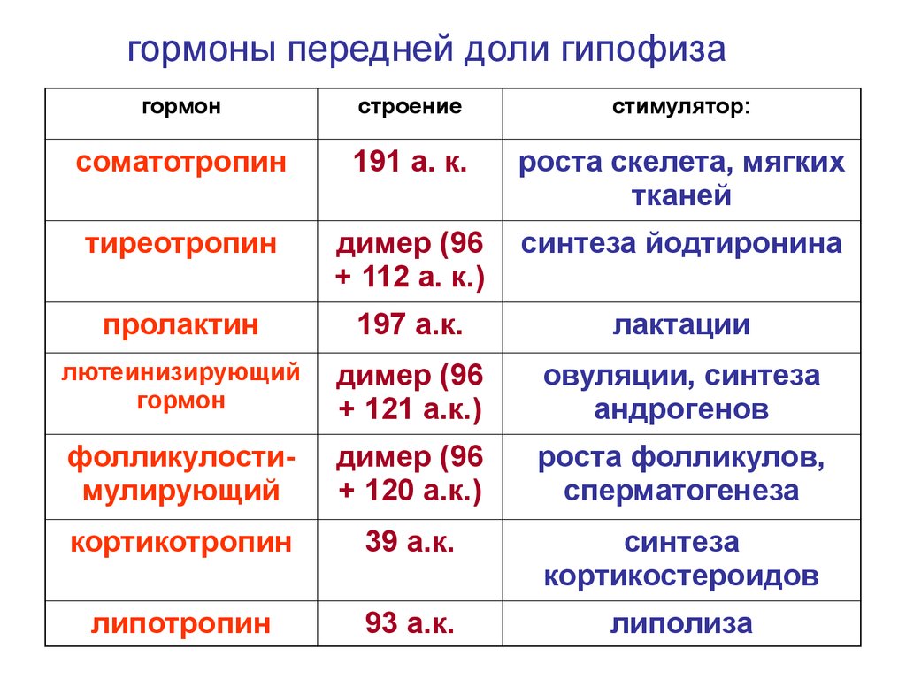 Гормоны переднего гипофиза