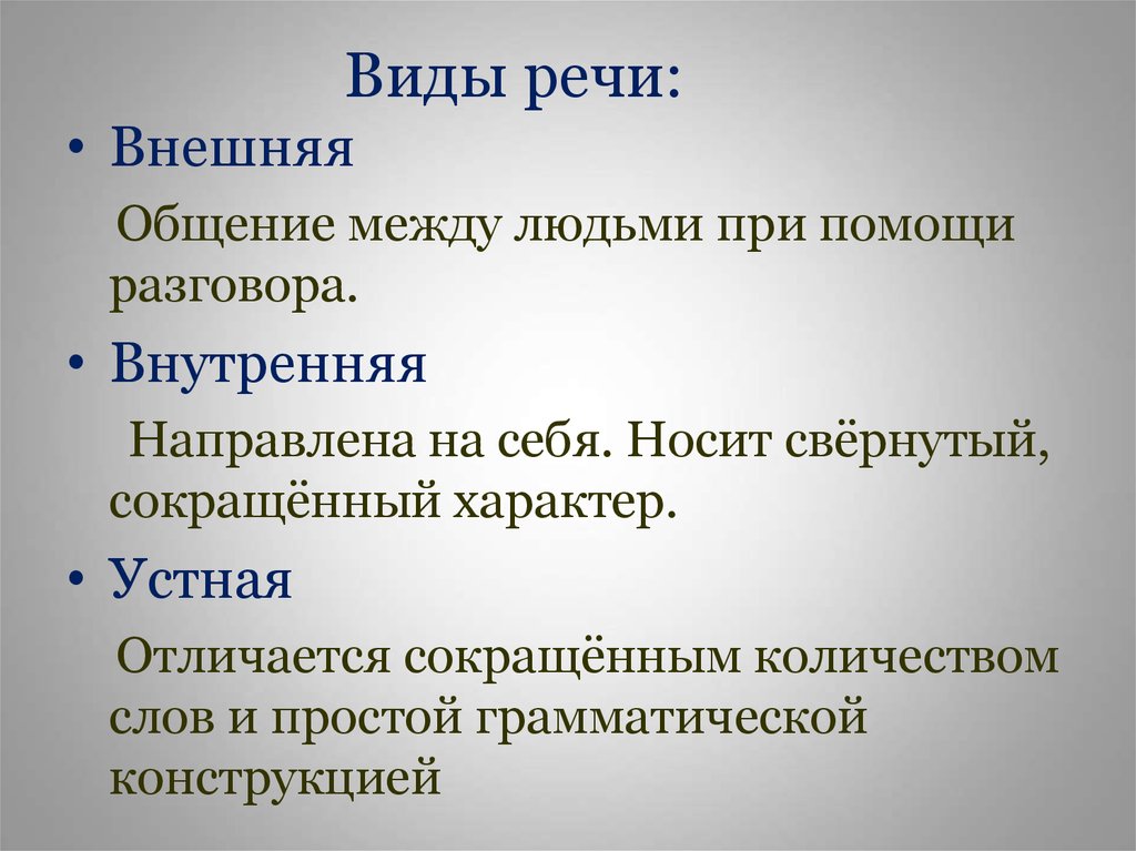 Виды речи. СИДЫ речи. Типы внешней речи. Виды выступлений.