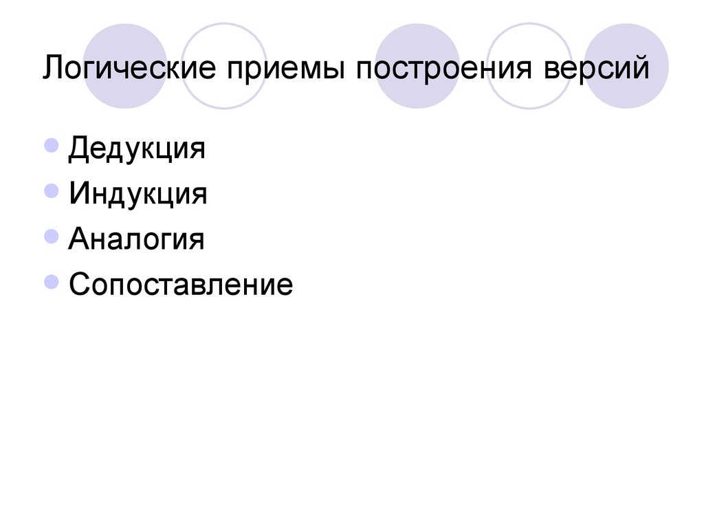 Логические приемы. Логические приемы построения версий. Индукция дедукция аналогия. Прием логического мышления от частного к общему. Построение версий.