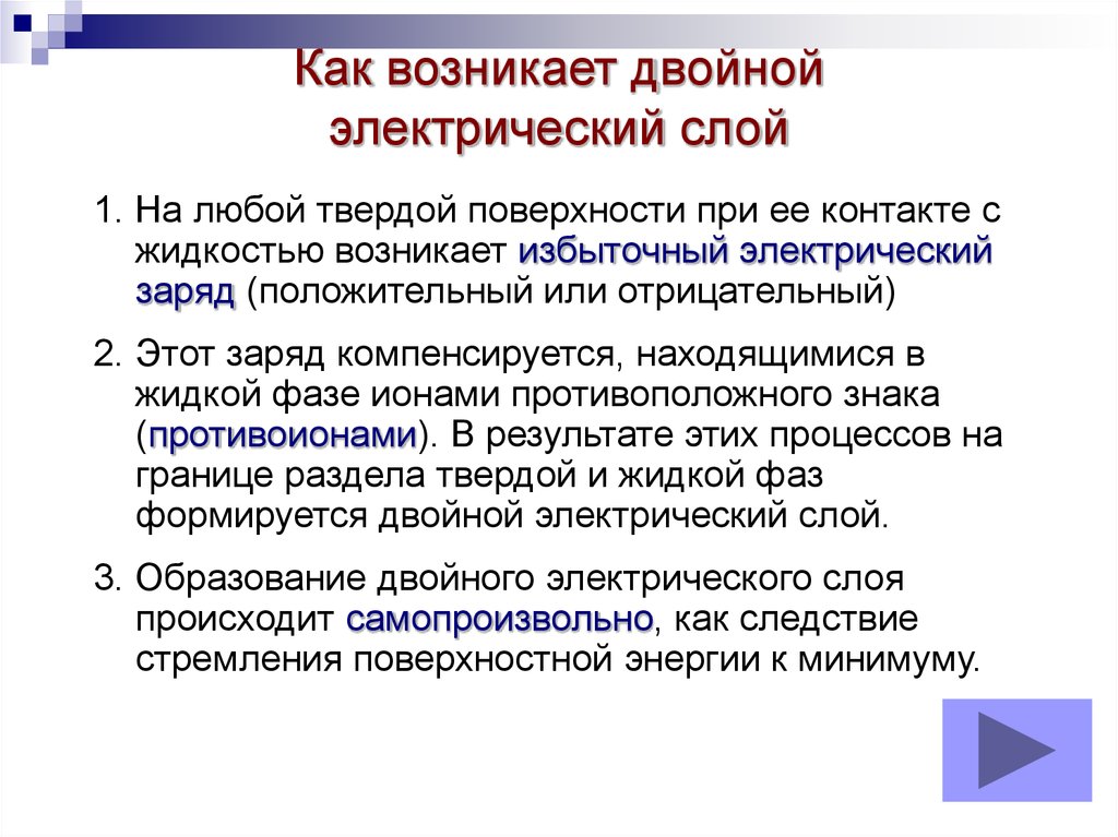 Двойной электрический слой. Как возникает двойной электрический слой. Как образуется двойной электрический слой. Причины возникновения двойного электрического слоя. Почему возникает двойной электрический слой.