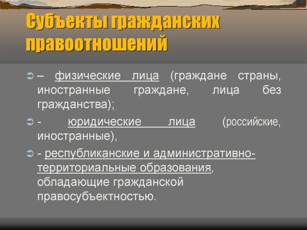 Субъекты гражданских правоотношений картинки