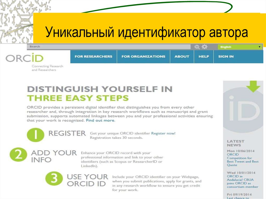 Orcid org. Уникальный идентификатор автора это. Уникальный цифровой идентификатор. Скопус идентификатор автора 7005473879. Свой идентификатор ORCID.