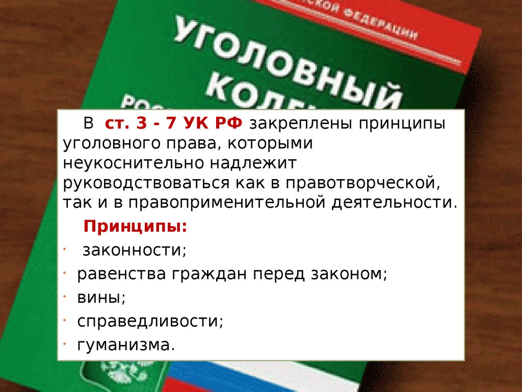 В уголовном кодексе рф закреплены принципы