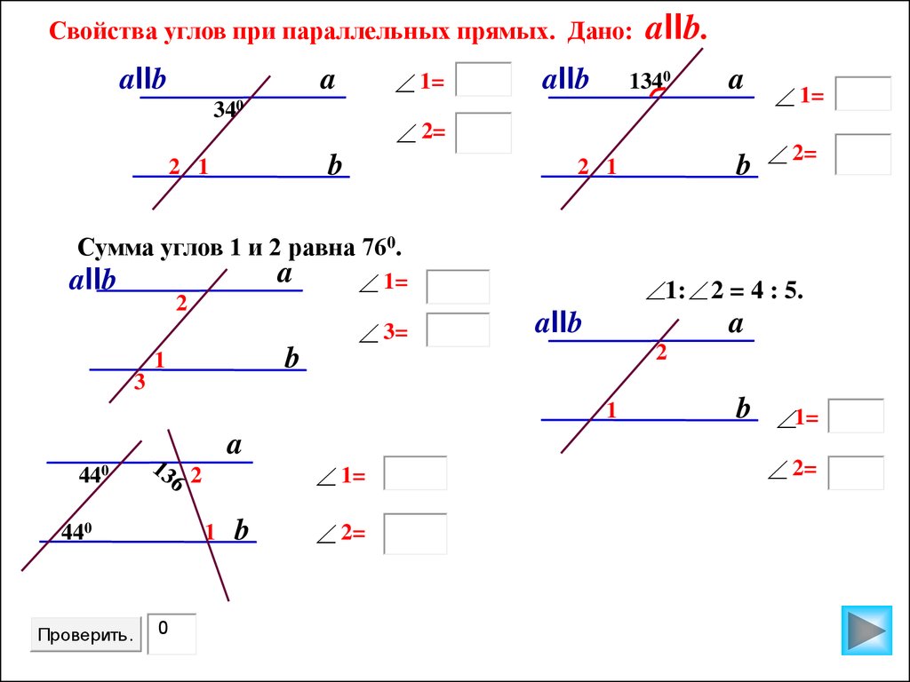 Равные углы чертеж. Геометрия 7 класс углы при параллельных прямых. Углы при параллельных прямых 1и2. Свойства углов при параллельных прямых дано а параллельно б. Свойства параллельных прямых и секущей 7 класс.