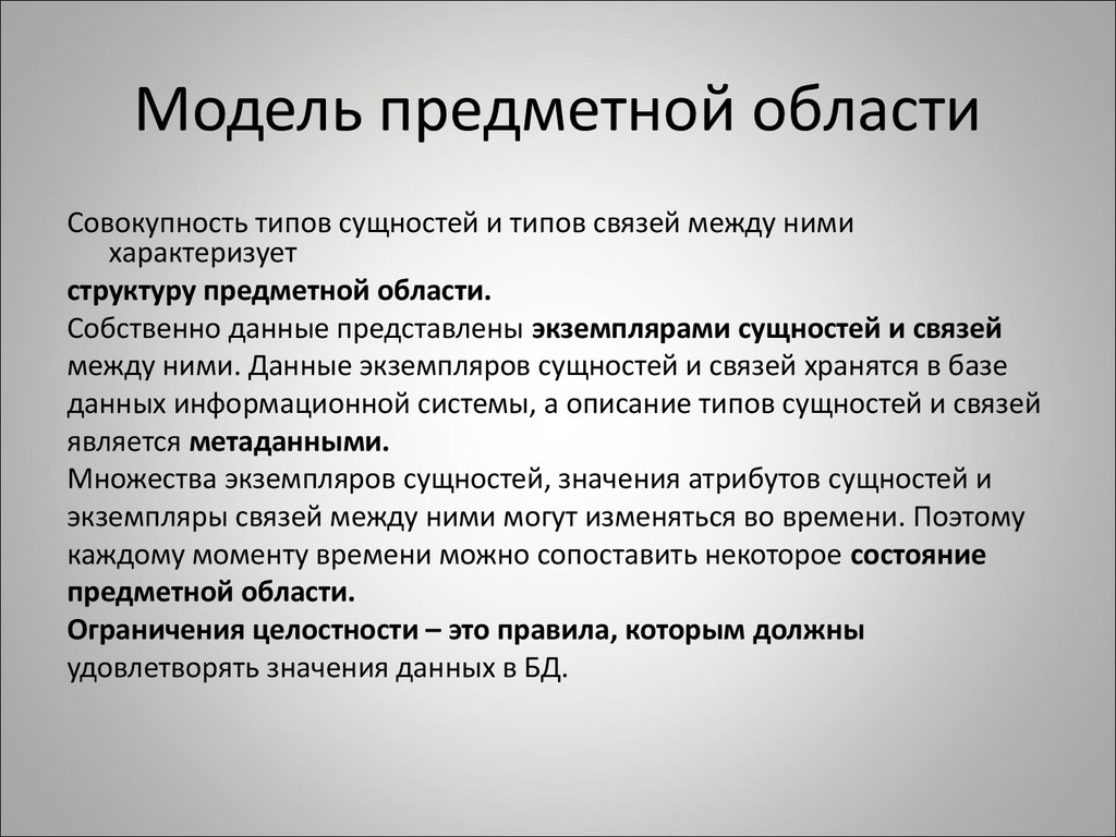 Моделирование предметной области презентация