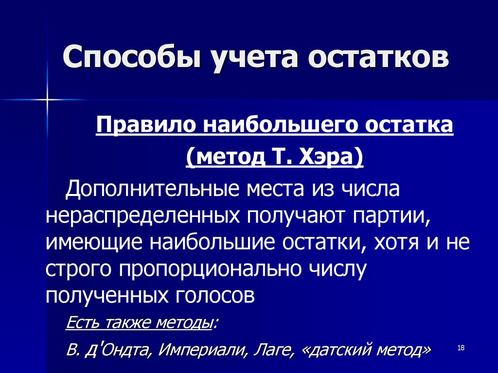 Способы 18. Правило наибольших остатков. Правило наибольшего остатка. Метод хэра. Метод хэра формула.